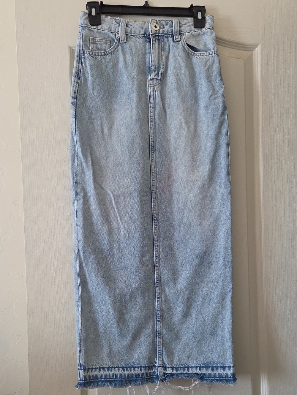 Divided Light Blue Denim Maxi Skirt - Straight Silhouette With Back Slit
